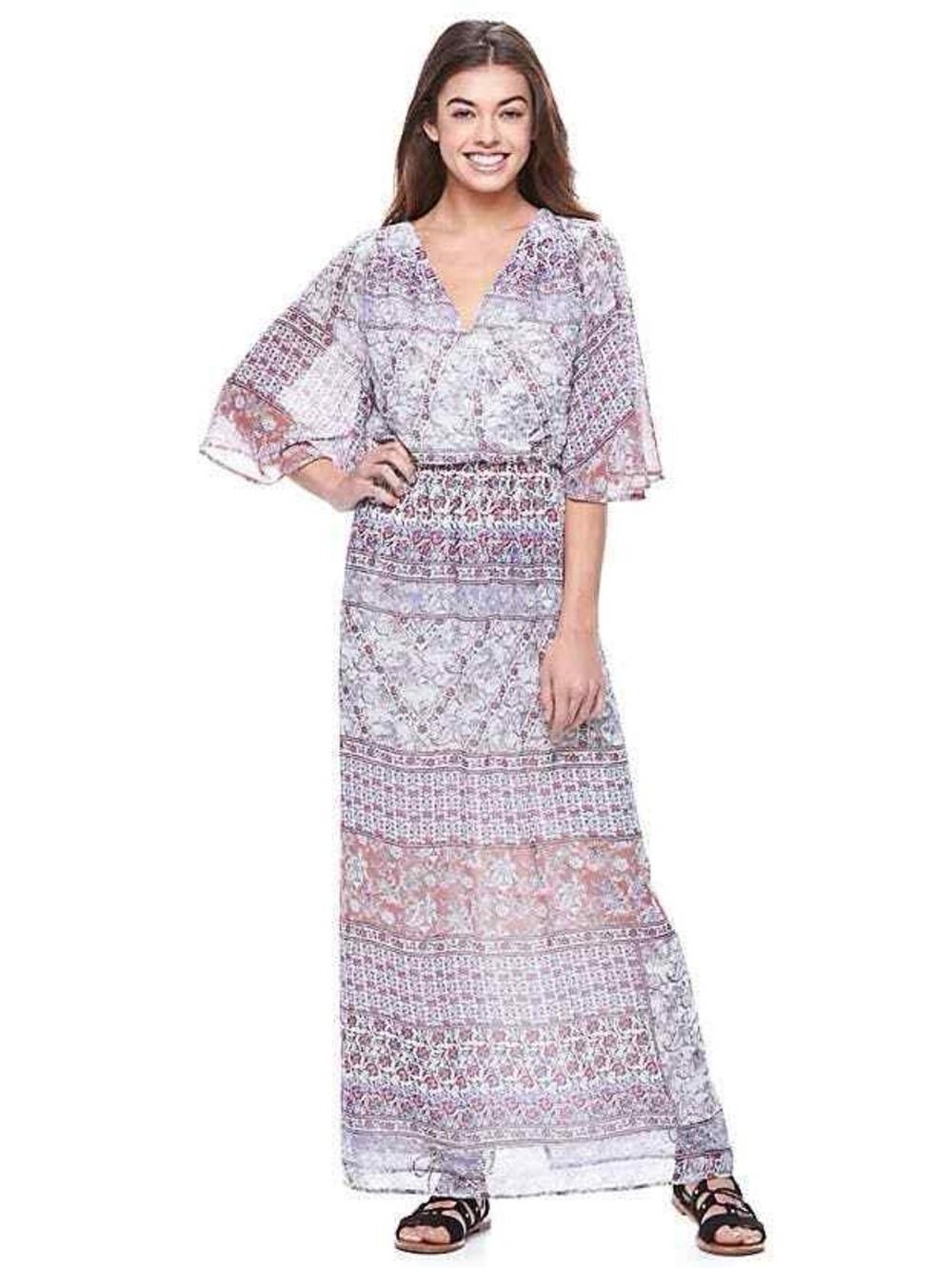 LILY ROSE V-Neck Maxi Dress with Butterfly Sleeves and V-Back